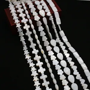 Natural white mother of pearl shell beads in multiple shapes for DIY jewelry making