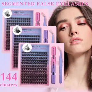 Kit d'extension de cils DIY avec 144 clusters, colle bond & seal et une pince