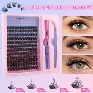 Kit d'extensions de cils DIY 10-16mm avec colle à double embout et pince à épiler mauve