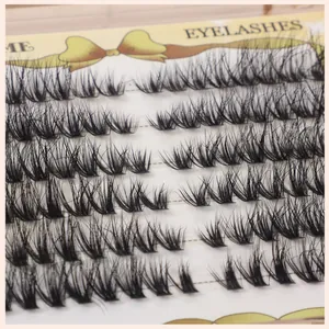 Detailed view of dense black D-curl eyelash clusters arranged on a butterfly card