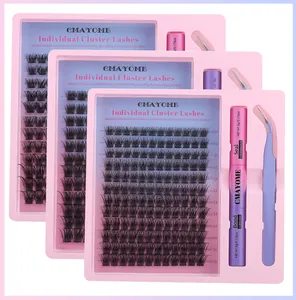 Kit d'extension de cils DIY avec 144 grappes, colle bond & seal et une pince