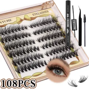 DIY eyelash extension kit with 108 clusters, bond and seal glue, tweezers and mascara brush
