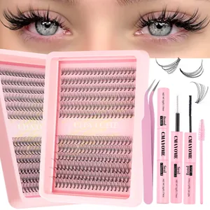 DIY wimperextensie set met 484 clusters pincet lijm en borstel in roze thema