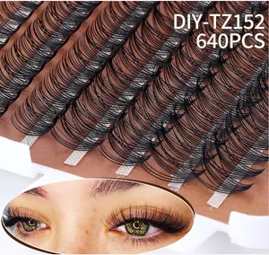 Μακροσκοπική λεπτομέρεια 640 τουφών DIY βλεφαρίδων με καμπυλότητα D σε φυσικό μαύρο χρώμα