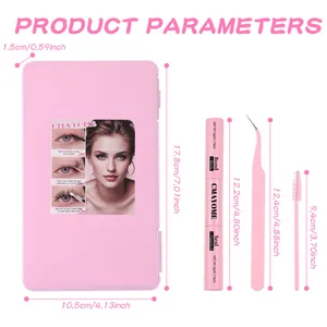 Pink DIY lash extension kit with storage box, dual-end bond and seal, tweezer, and brush