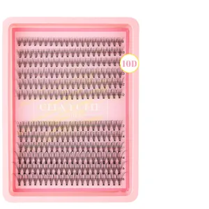 Individuele 10D cluster wimperverlenging set met mix lengtes 8-16mm op roze tray