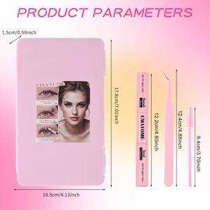Rosa DIY Wimpernverlängerungs-Set mit 600 Clustern, Kleber, Pinzette und Bürste im Etui