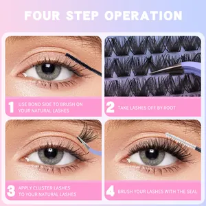 Kit d'extension de faux cils DIY avec 144 grappes, colle bond and seal et pince à épiler