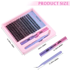 Kit d'extension de cils DIY avec colle et pince dans un plateau rose élégant