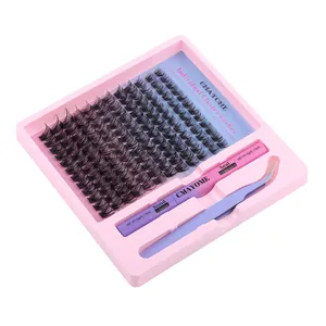 Kit de faux cils individuels avec plateau rose, adhésif scellant et pince à épiler mauve