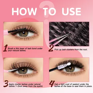 DIY 216 cluster lash extension kit with pink applicator and tweezers for home use