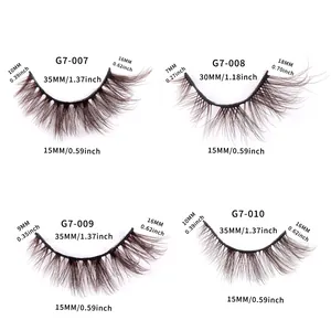 Thick brown false eyelashes set with detailed length measurements and curled layers