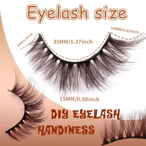 Detailed sizing chart for thick brown DIY eyelashes with multi-layer curl and volume