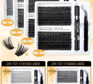 Dettaglio di 280 ciglia finte fai-da-te con colla, sigillante e pinzette professionali