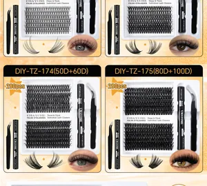 Set extension ciglia fai-da-te con 280 cluster, colla bond & seal e pinzetta di precisione
