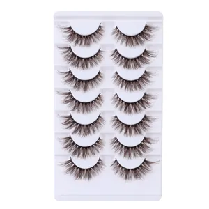 7 pairs of thick brown layered false eyelashes for stage and dramatic makeup look
