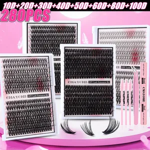Kit d'extensions de cils DIY 280 bouquets avec colle, pince et brosse rose