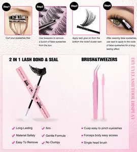 Lash bond and seal kit with tweezers and brush for DIY eyelash extension application