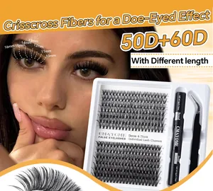 Kit extension ciglia fai-da-te con segmenti 50D 60D, colla e pinzetta per volume