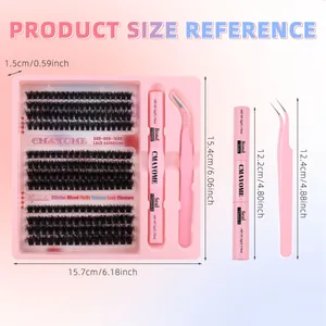 DIY eyelash extension kit with 216 clusters, pink tweezers and bond and seal glue set