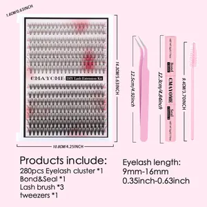 Kit d'extension de cils DIY avec 280 grappes colle pince et brosse rose