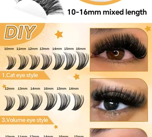 Dettaglio di ciglia finte fai-da-te stili Cat Eye e Volume con lunghezze 10mm-16mm