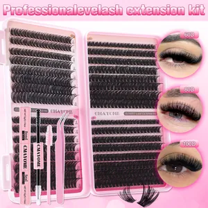 DIY eyelash extension kit with 8-16mm cluster lashes, bond and seal, plus tweezers