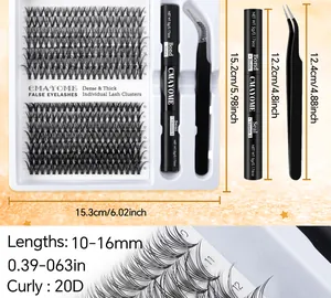 Dettaglio del kit ciglia finte DIY con colla, sigillante, pinzetta e mix 10-16mm