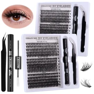 Kit ciglia finte a ciuffetti fai-da-te con colla, pinzette e ciglia miste da 10-16mm