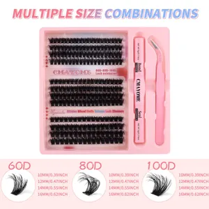 DIY individual cluster lash extensions kit with 60D 80D 100D density and pink tools