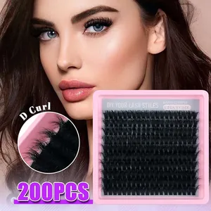 DIY Individual Cluster Lashes Synthetic Fiber D Curl Segmented Fluffy Thick Eyelashes With Bond Seal Tweezers Brush Combo Women Makeup Tool Professional Beauty Accessories
