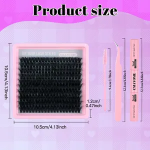 DIY cluster eyelash extension kit with glue, tweezers, and brush on pink background