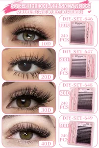 DIY cluster wimperset met 10D tot 40D dikke segmenten inclusief pincet en lijmpakket