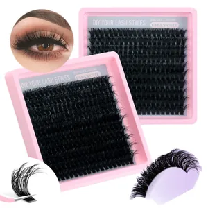 Kit di ciglia a ciuffetti fai-da-te con pinzetta rosa per volume denso e naturale