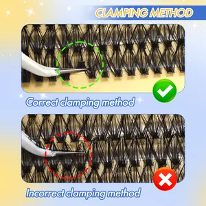 DIY βλεφαρίδες σε τούφες με τσιμπιδάκι που δείχνει τη σωστή μέθοδο εφαρμογής