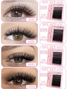 DIY wimperextensie kit met diverse dichtheden en roze applicatiegereedschappen