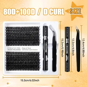 Kit extension ciglia fai-da-te con ciuffi 80D 100D, colla Bond Seal e pinzetta di precisione