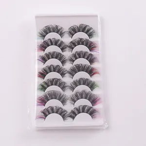 Detail of 7 pairs fluffy Russian curl false eyelashes with colorful winged outer corners