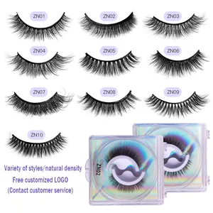 Natural false eyelashes set ZN01-ZN10 with 10 styles and holographic packaging