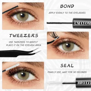 Kit extension ciglia fai-da-te in 3 fasi con colla, sigillante e pinzette per un look naturale