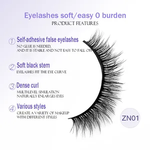 Self-adhesive multi-layered eyelashes with soft black band for a natural curly look