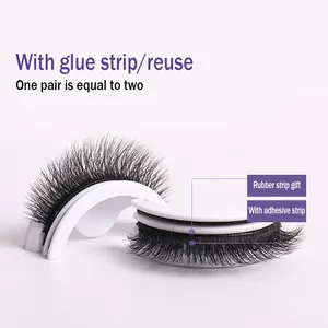 Natural cross-layered black false eyelashes with self-adhesive glue strips and reusable design