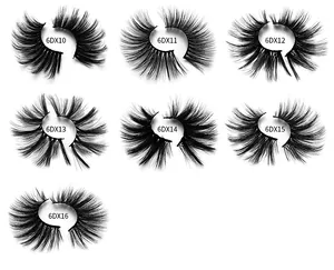Comparison of 25mm 6D synthetic fiber eyelashes in various styles from 6DX10 to 6DX16