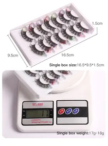 Detailed size and weight view of 10 pairs colorful Russian curl false eyelashes set