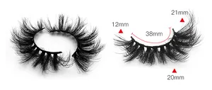 Detailliertes Maßdiagramm der 21mm langen und 38mm breiten dichten 8D falschen Wimpern