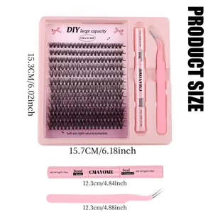 Professionele roze DIY wimperverlengingsset met lijm en 8-16mm clusterwimpers