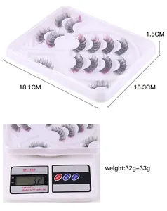 Detailed view of rainbow colored false eyelashes set with size and weight measurements