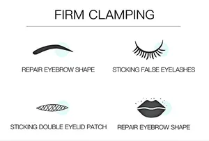 Close-up of tweezer functions for eyebrows, false lashes, eyelid tape and lip area trim