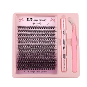 DIY wimperverlengingsset met segmentwimpers lijm en roze pincet inbegrepen