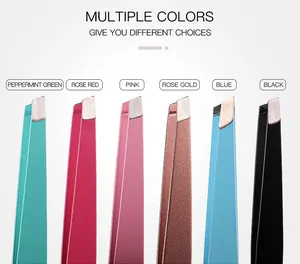 Close-up of high-precision stainless steel eyelash tweezers in six assorted colors